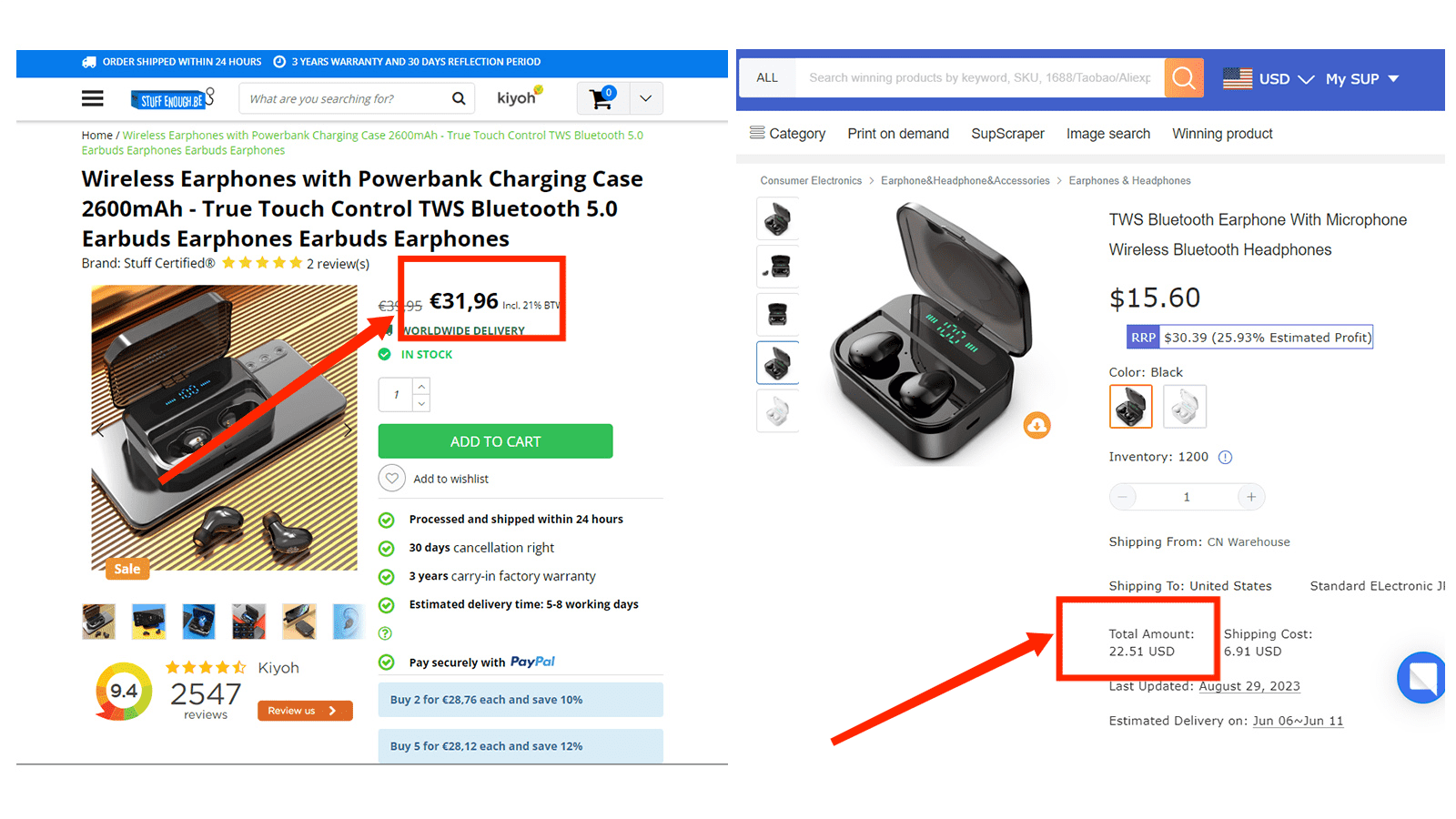 Price comparison of wireless Bluetooth