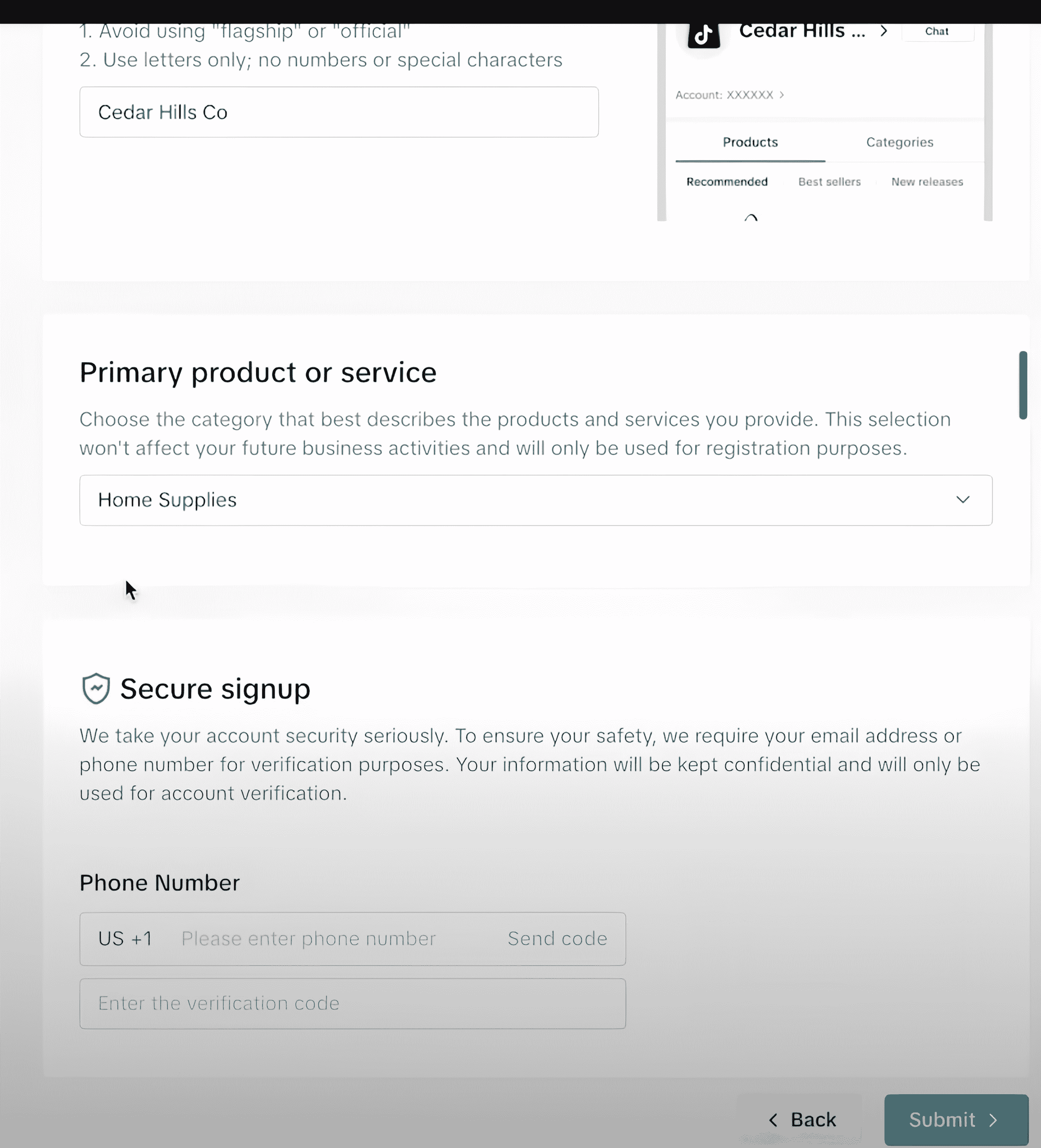 inserisci il tipo di prodotto e la registrazione sicura