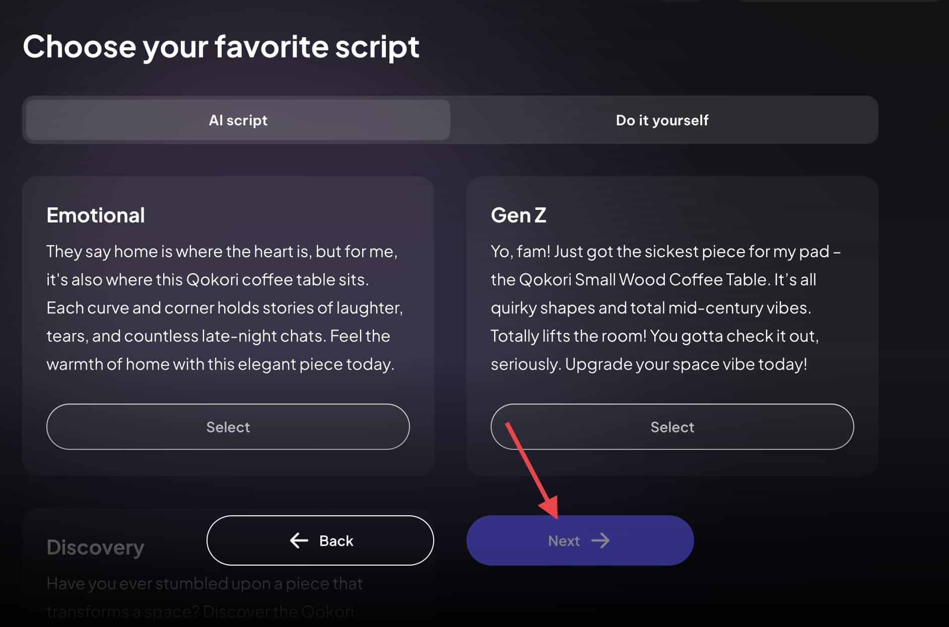 choose AI script or create your own
