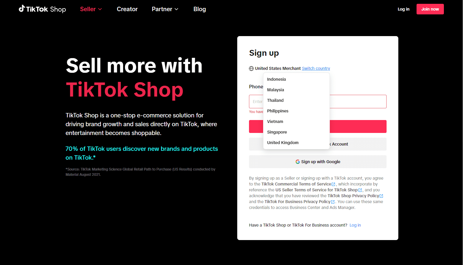 TikTokショップにサインアップ