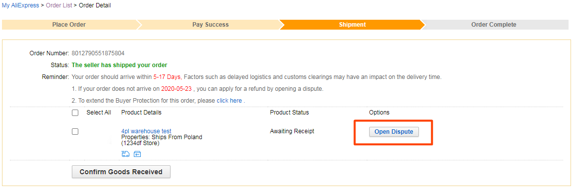 aliexpress dispute process step 2