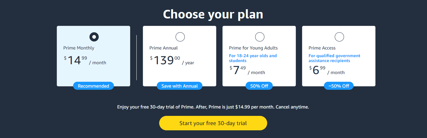 Amazon subcription plan