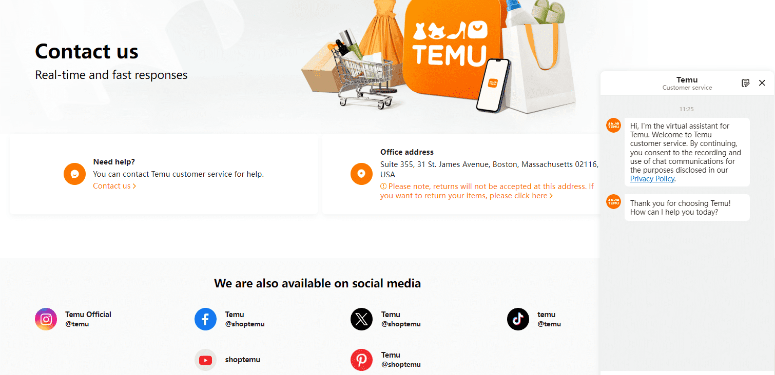 servizio clienti temu