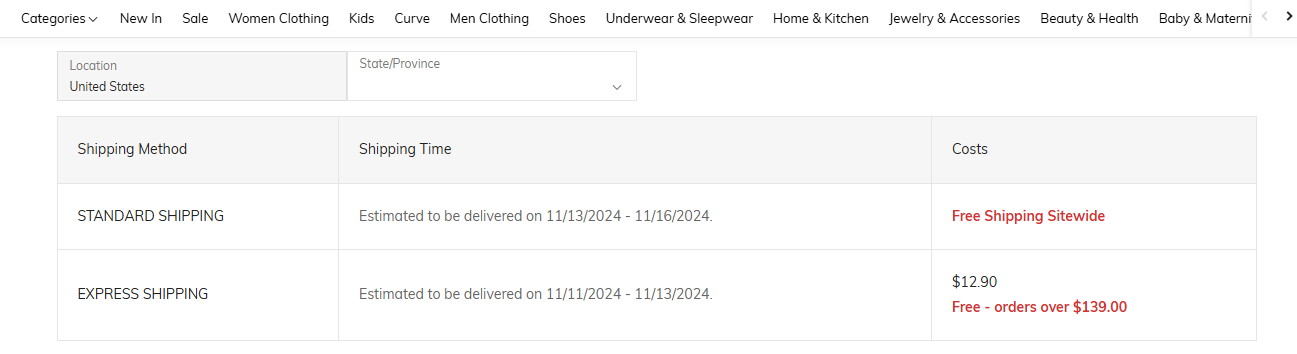 Shein United States: Estimated Delivery Time