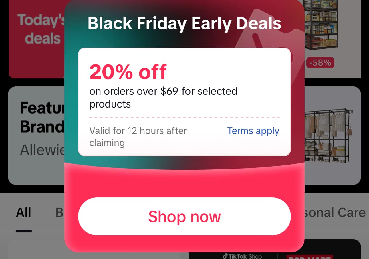 cupons da loja tiktok