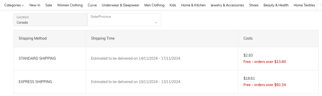 Shein Canada: Estimated Delivery Time