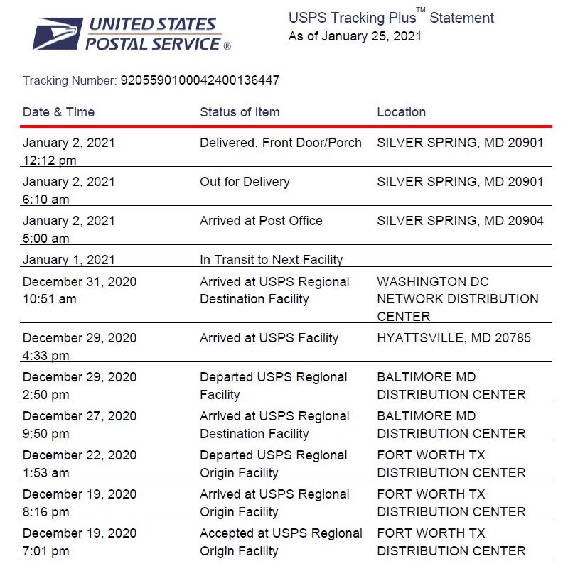 Statuts de suivi USPS