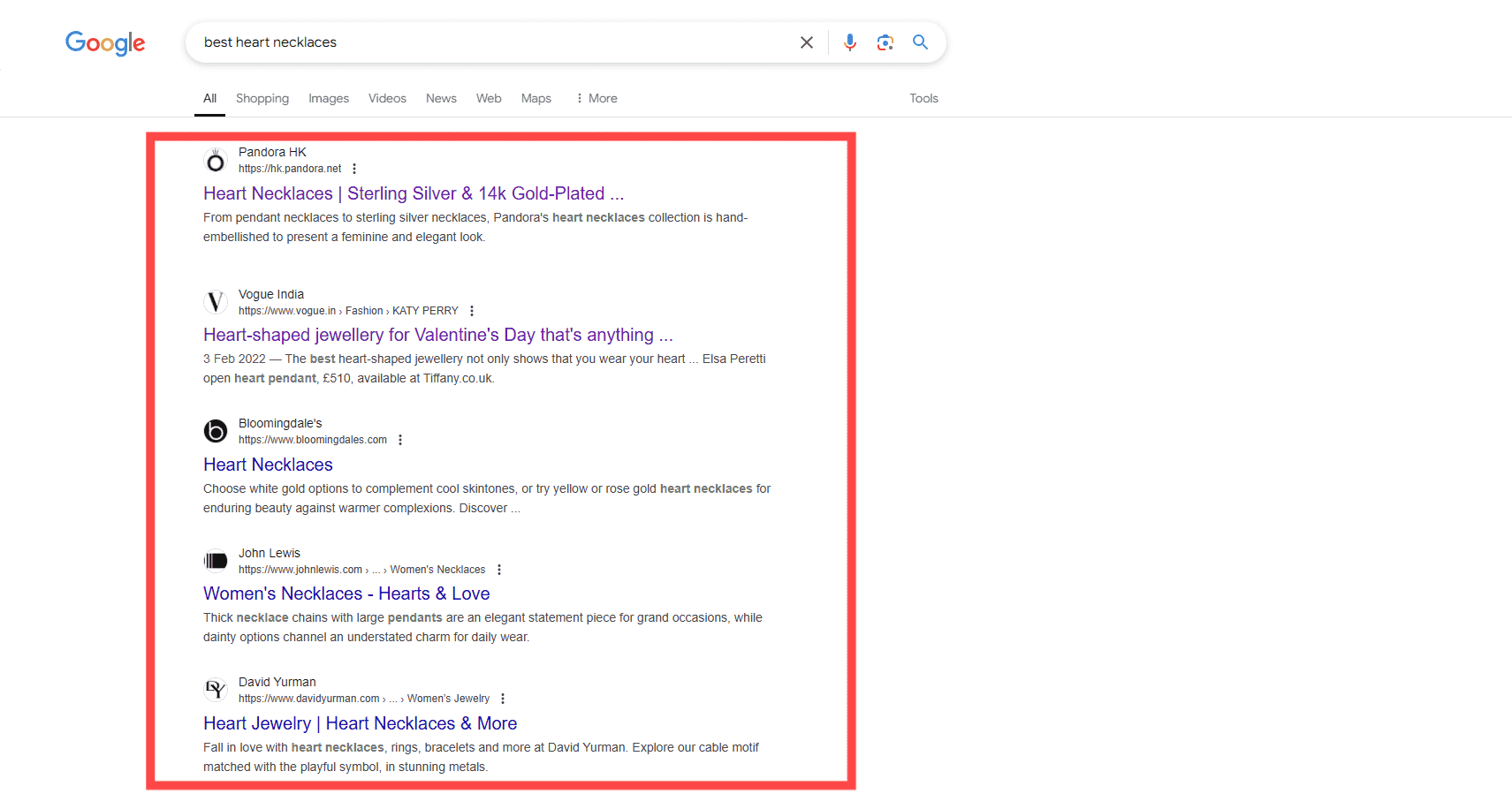検索エンジンの結果ページ