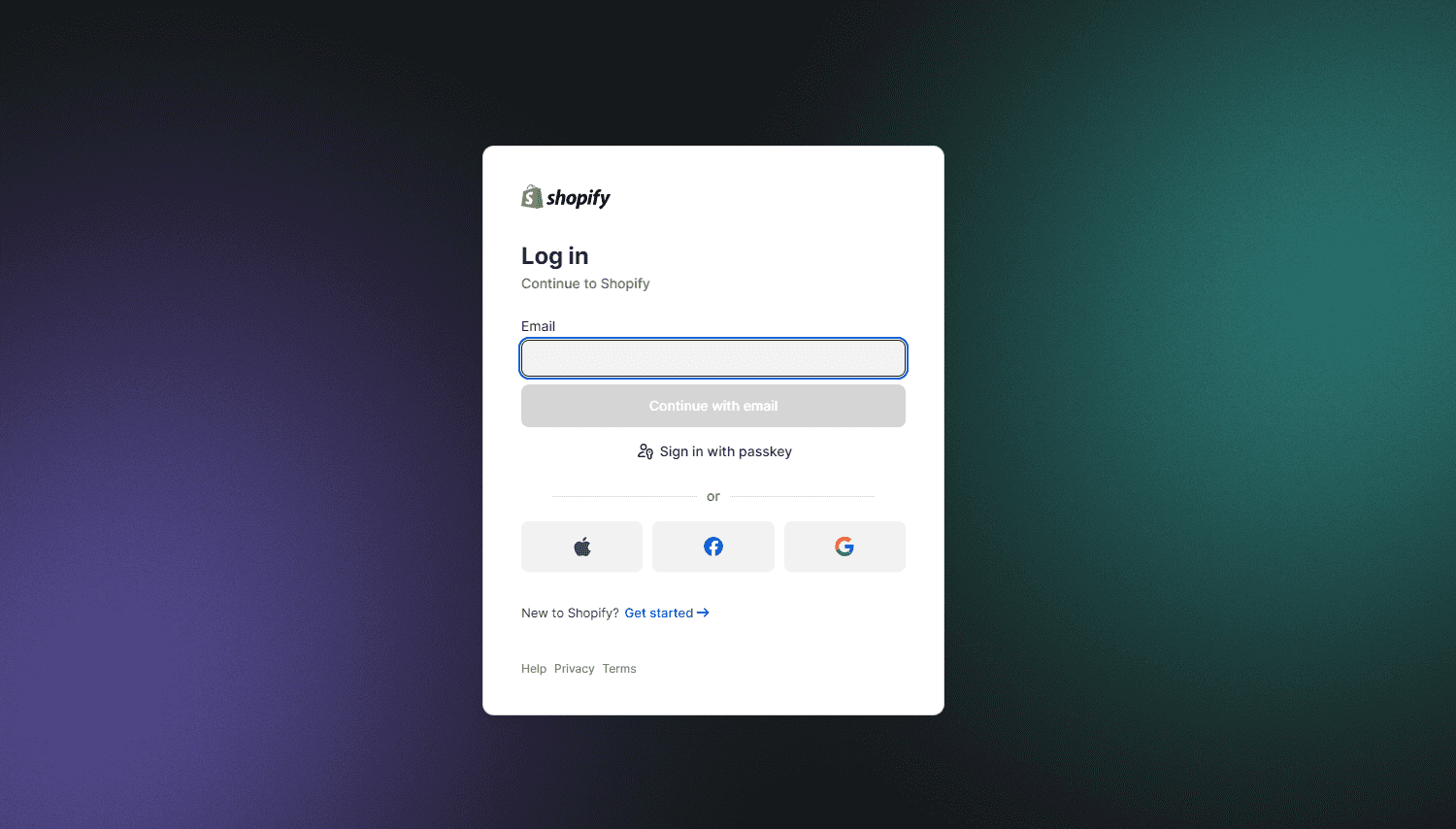 Faça login em sua conta do Shopify