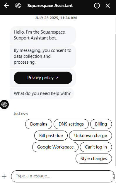 Squarespace customer support