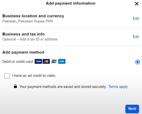 payment info