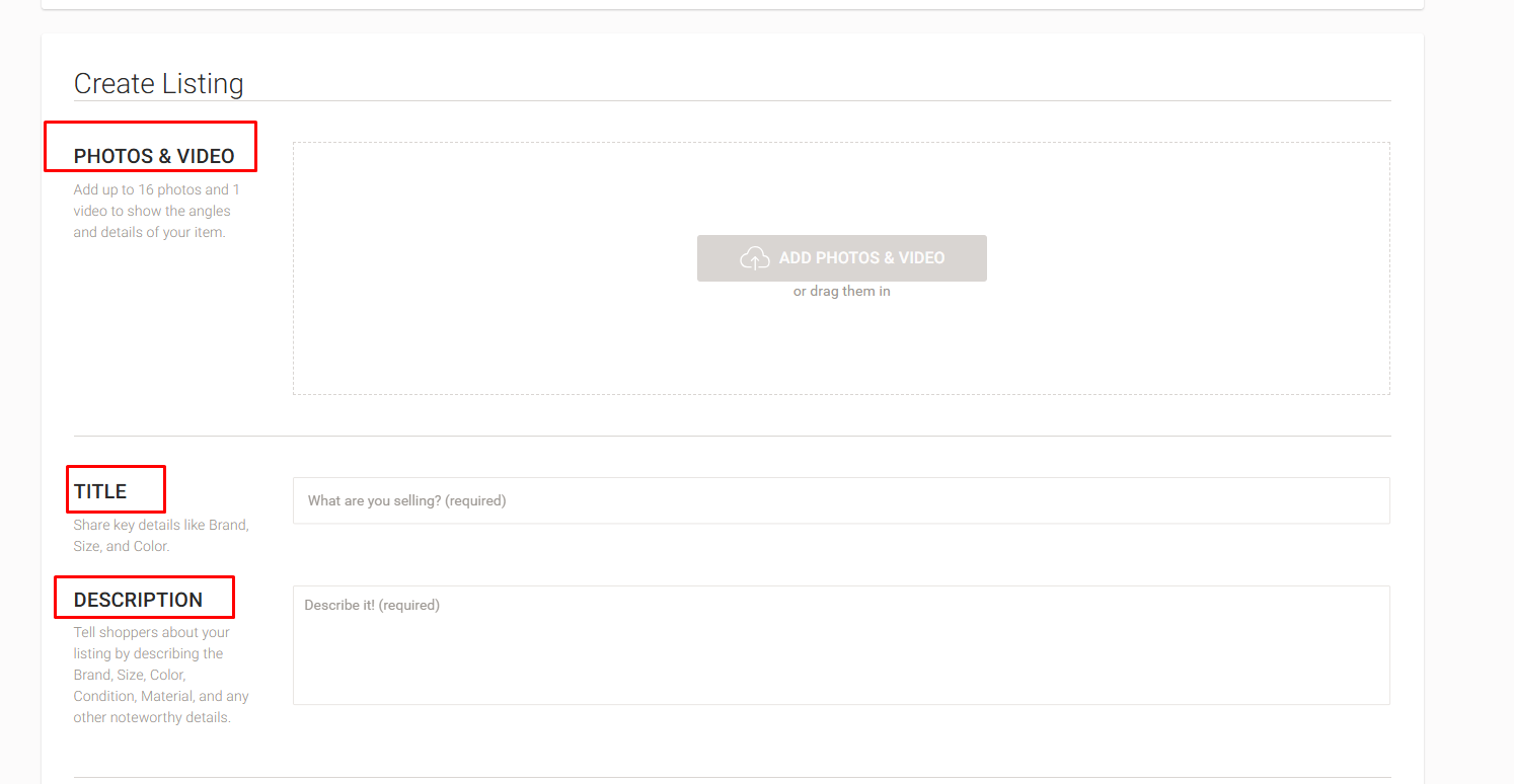 Upload photos and fill in details